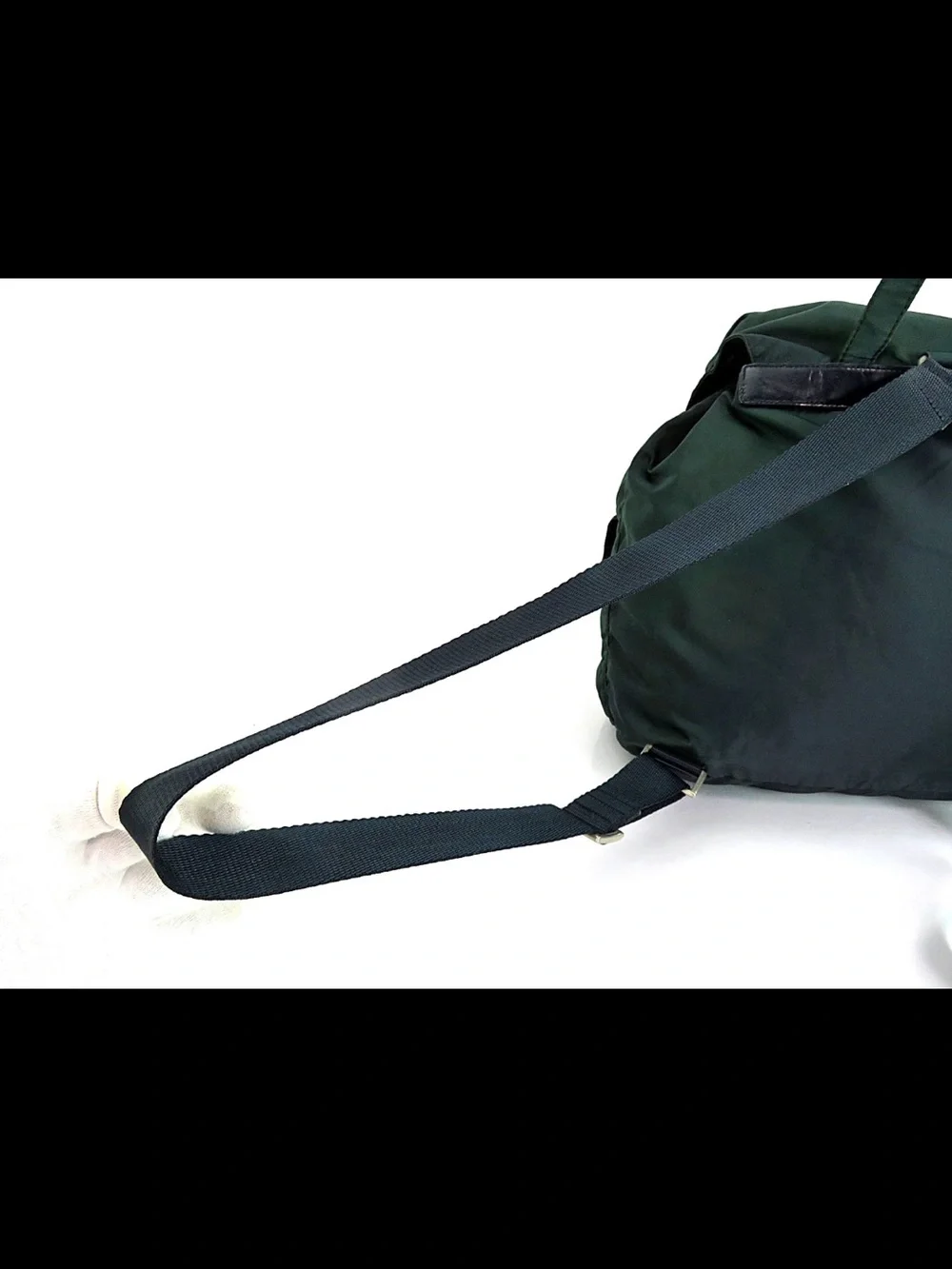 Prada Dark Green Nylon Drawstring Backpack with Front Pockets